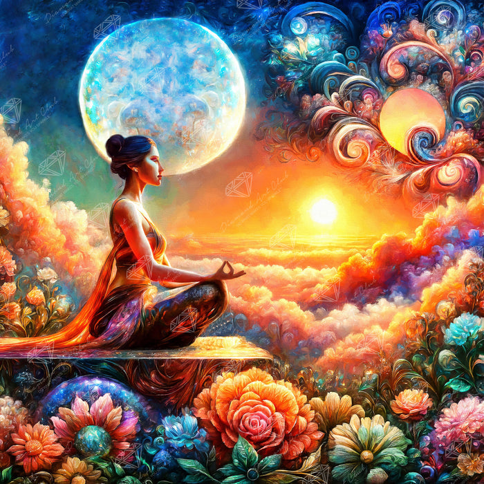 Diamond Painting Cosmic Meditation 27.6" x 27.6" (69.9cm x 69.9cm) / Square with 58 Colors including 2 ABs and 3 Fairy Dust Diamonds / 78,961