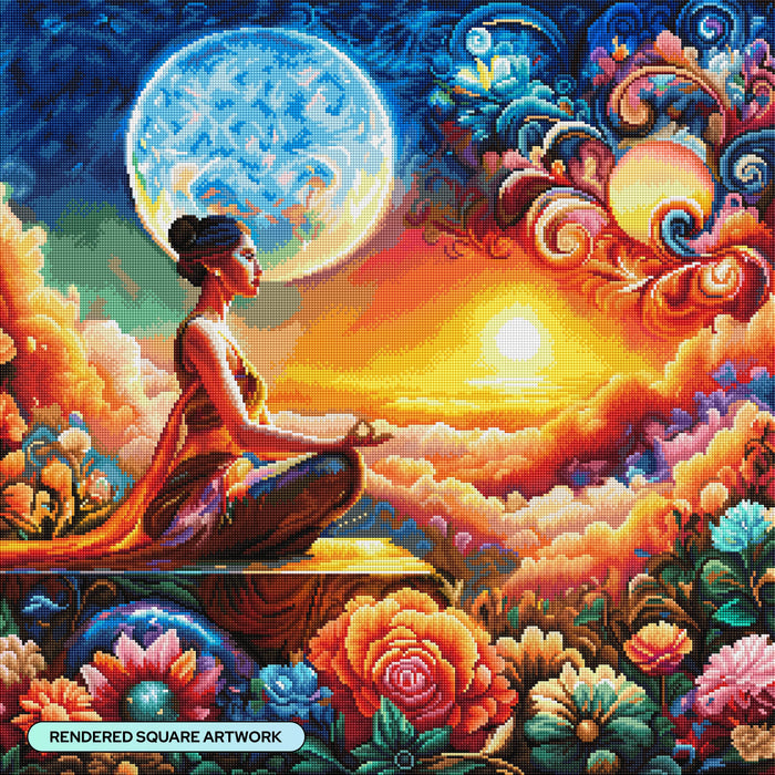 Diamond Painting Cosmic Meditation 27.6" x 27.6" (69.9cm x 69.9cm) / Square with 58 Colors including 2 ABs and 3 Fairy Dust Diamonds / 78,961
