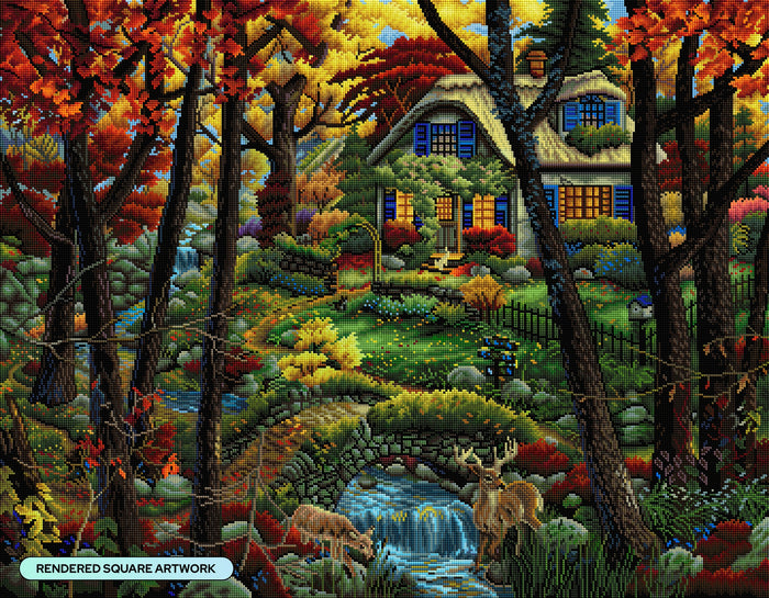 Diamond Painting Country Cottage Retreat 35.4" x 27.6" (89.9cm x 69.9cm) / Square with 64 Colors including 2 ABs and 6 Fairy Dust Diamonds / 101,441