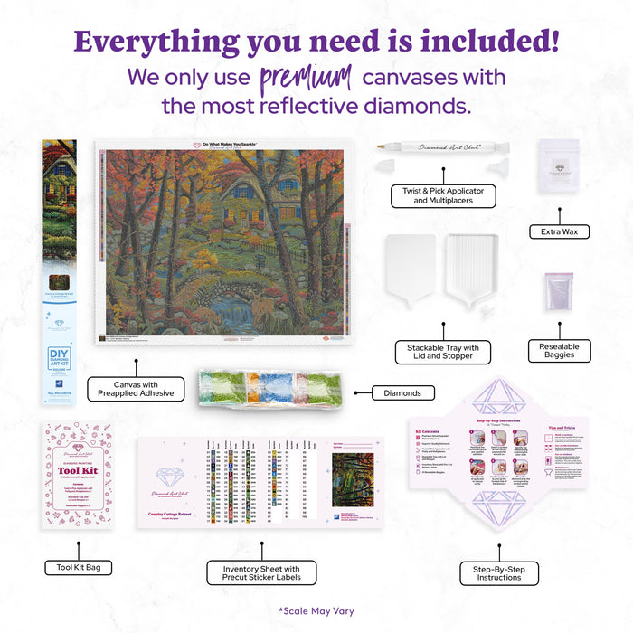 Diamond Painting Country Cottage Retreat 35.4" x 27.6" (89.9cm x 69.9cm) / Square with 64 Colors including 2 ABs and 6 Fairy Dust Diamonds / 101,441