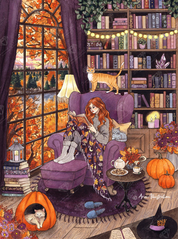 Diamond Painting Cozy Autumn 27.6" x 37" (69.9cm x 93.8cm) / Square with 71 Colors including 3 ABs and 1 Iridescent Diamond and 3 Fairy Dust Diamonds / 105,937