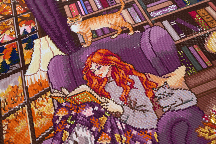 Diamond Painting Cozy Autumn 27.6" x 37" (69.9cm x 93.8cm) / Square with 71 Colors including 3 ABs and 1 Iridescent Diamond and 3 Fairy Dust Diamonds / 105,937