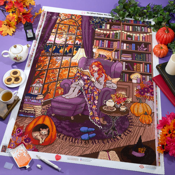 Diamond Painting Cozy Autumn 27.6" x 37" (69.9cm x 93.8cm) / Square with 71 Colors including 3 ABs and 1 Iridescent Diamond and 3 Fairy Dust Diamonds / 105,937