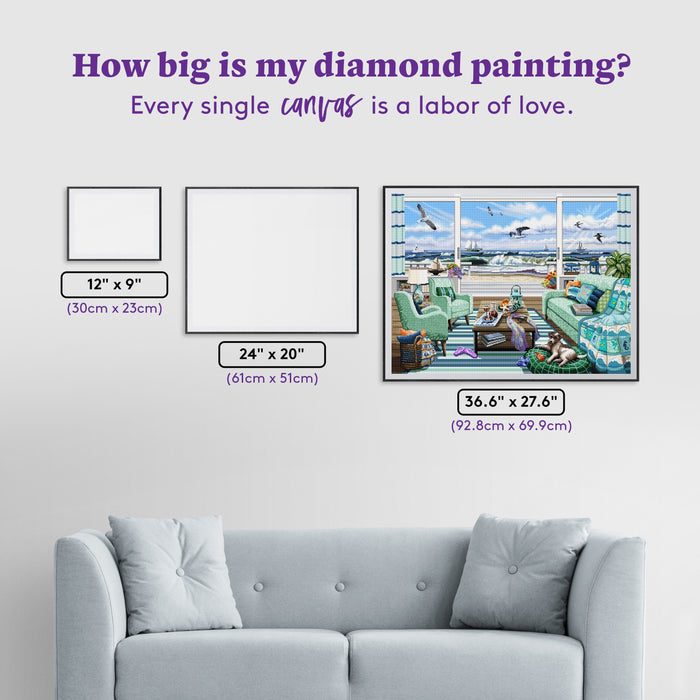 Diamond Painting Cozy by the Sea 36.6" x 27.6" (92.8cm x 69.9cm) / Square with 96 Colors including 2 ABs and 5 Fairy Dust Diamonds / 104,813