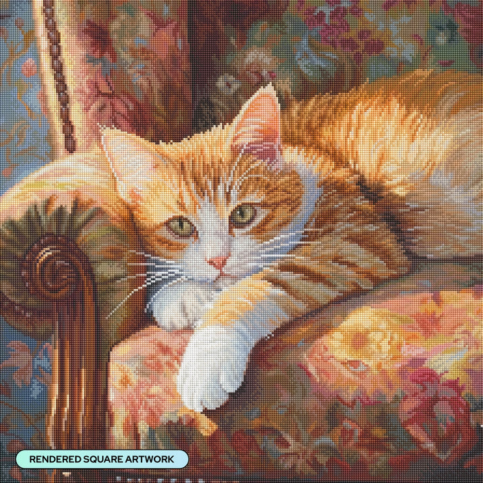 Diamond Painting Cozy Cat 22" x 22" (55.8cm x 55.8cm) / Square with 72 Colors including 2 ABs and 2 Fairy Dust Diamonds / 50,176