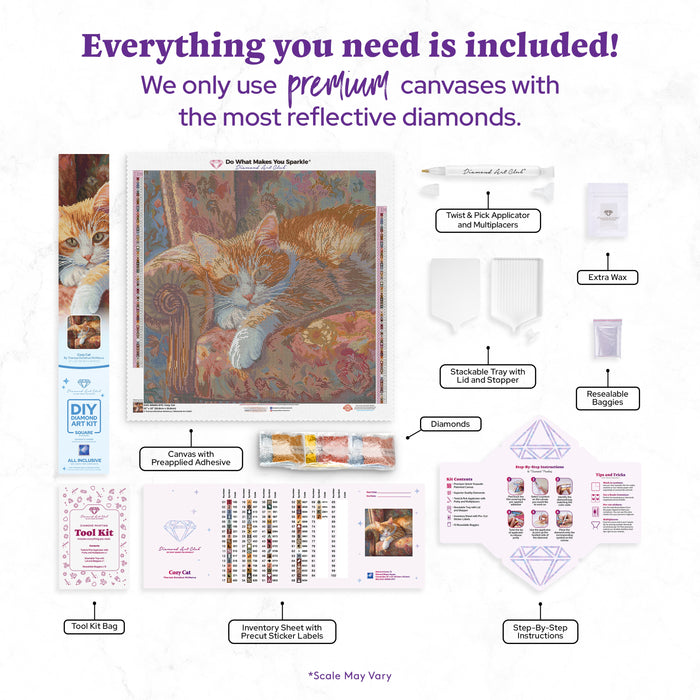 Diamond Painting Cozy Cat 22" x 22" (55.8cm x 55.8cm) / Square with 72 Colors including 2 ABs and 2 Fairy Dust Diamonds / 50,176