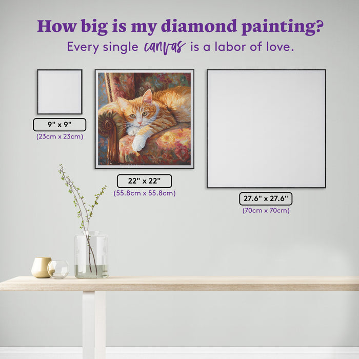 Diamond Painting Cozy Cat 22" x 22" (55.8cm x 55.8cm) / Square with 72 Colors including 2 ABs and 2 Fairy Dust Diamonds / 50,176
