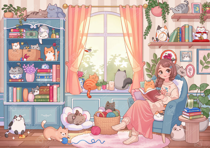 Diamond Painting Cozy Cats 39" x 27.6" (98.8cm x 69.9cm) / Square with 89 Colors including 1 AB and 6 Fairy Dust Diamonds / 111,557