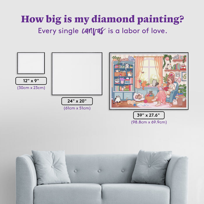 Diamond Painting Cozy Cats 39" x 27.6" (98.8cm x 69.9cm) / Square with 89 Colors including 1 AB and 6 Fairy Dust Diamonds / 111,557