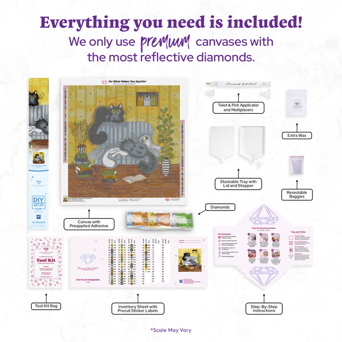 Diamond Painting Cozy Couch Companions 23.6" x 23.6" (60cm x 60cm) / Square With 63 Colors Including 2 ABs and 1 Iridescent Diamond and 1 Fairy Dust Diamond / 58,081