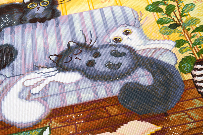 Diamond Painting Cozy Couch Companions 23.6" x 23.6" (60cm x 60cm) / Square With 63 Colors Including 2 ABs and 1 Iridescent Diamond and 1 Fairy Dust Diamond / 58,081
