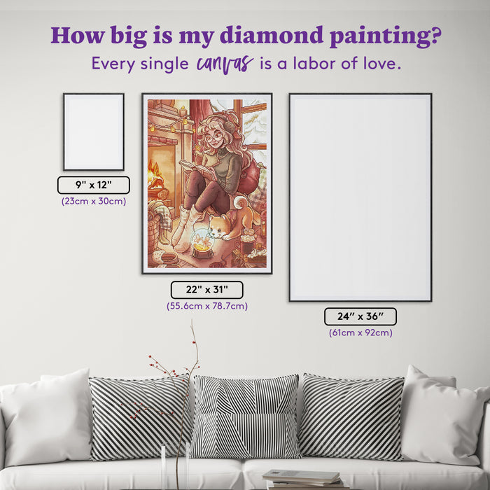 Diamond Painting Cozy Study Time 22" x 31" (55.6cm x 78.7cm) / Round With 56 Colors Including 2 ABs and 3 Fairy Dust Diamonds / 57,772
