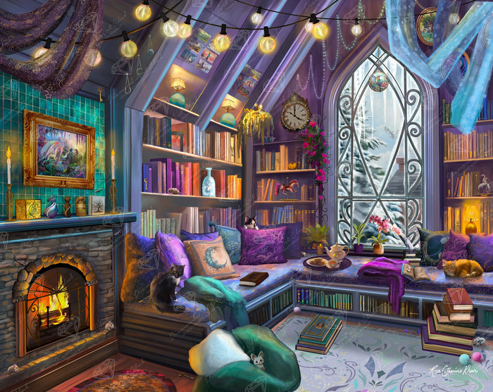 Diamond Painting Cozy Winter Book Nook 34.7" x 27.6" (87.9cm x 69.9cm) / Square with 95 Colors including 3 ABs and 1 Frosted Diamond and 4 Fairy Dust Diamonds / 99,193
