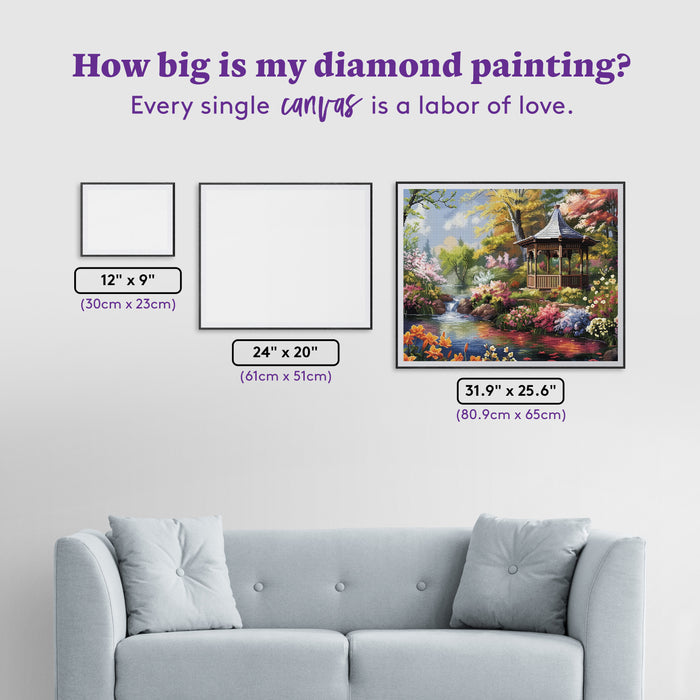 Diamond Painting Creekside Gazebo 31.9" x 25.6" (80.9cm x 65cm) / Square with 75 Colors including 3 ABs and 4 Fairy Dust Diamonds / 84,825
