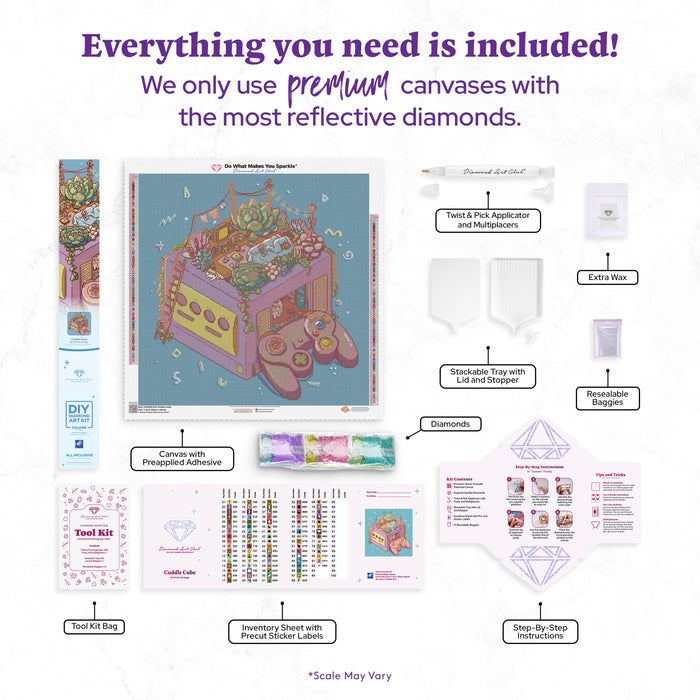 Diamond Painting Cuddle Cube 25.6" x 25.6" (65cm x 65cm) / Square With 82 Colors Including 2 ABs and 4 Fairy Dust Diamonds / 68,121