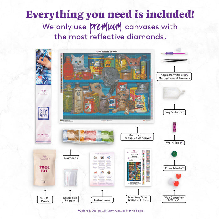 Diamond Painting Cupboard Kittens 36.6" x 27.6" (93cm x 70cm) / Square With 64 Colors Including 5 ABs / 104,813