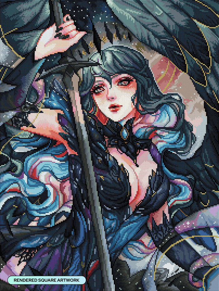 Diamond Painting Dark Lilith 19.8" x 26.3" (50.3cm x 66.7cm) / Square with 62 Colors including 1 AB and 1 Electro Diamond and 1 Iridescent Diamond and 1 Frosted Diamond and 2 Fairy Dust Diamonds / 54,136