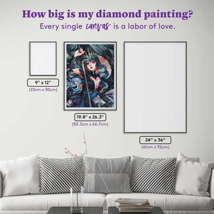 Diamond Painting Dark Lilith 19.8" x 26.3" (50.3cm x 66.7cm) / Square with 62 Colors including 1 AB and 1 Electro Diamond and 1 Iridescent Diamond and 1 Frosted Diamond and 2 Fairy Dust Diamonds / 54,136