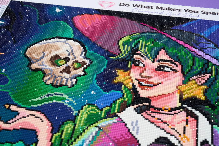 Diamond Painting Dark Witch 22" x 28" (55.6cm x 70.7cm) / Round with 99 Colors including 2 ABs and 2 Iridescent Diamonds and 6 Fairy Dust Diamonds / 51,914