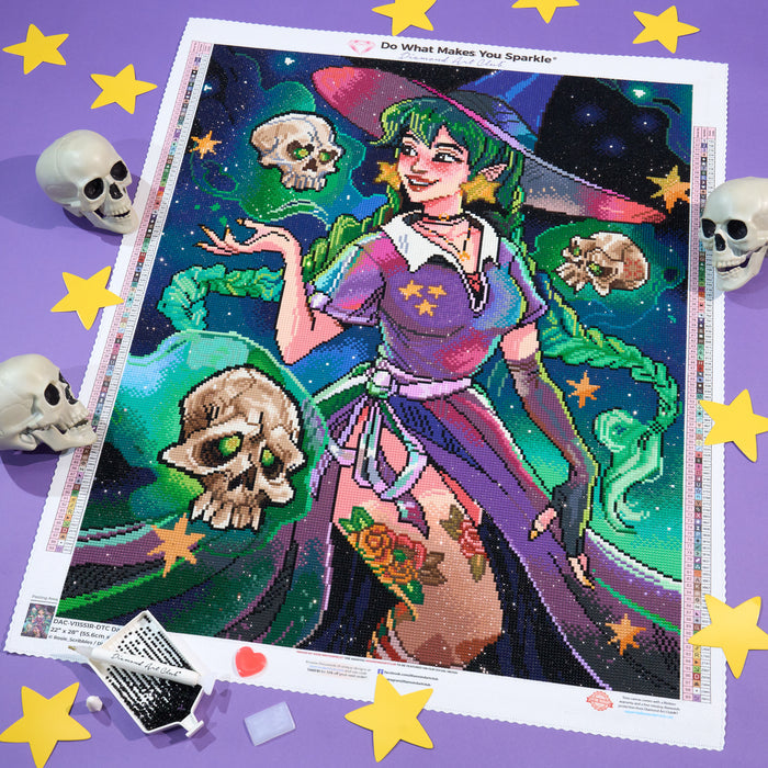 Diamond Painting Dark Witch 22" x 28" (55.6cm x 70.7cm) / Round with 99 Colors including 2 ABs and 2 Iridescent Diamonds and 6 Fairy Dust Diamonds / 51,914