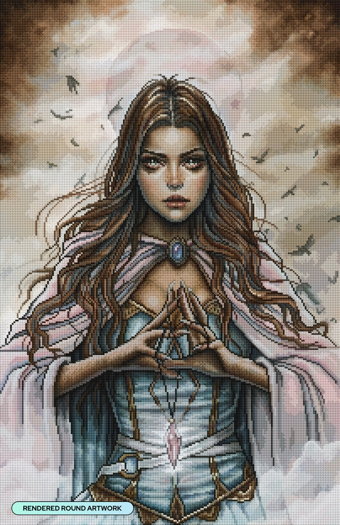 Diamond Painting Dawn Invocation 22" x 34" (55.6cm x 85.9cm) / Round with 52 Colors including 1 Iridescent Diamond and 4 Fairy Dust Diamonds / 63,024
