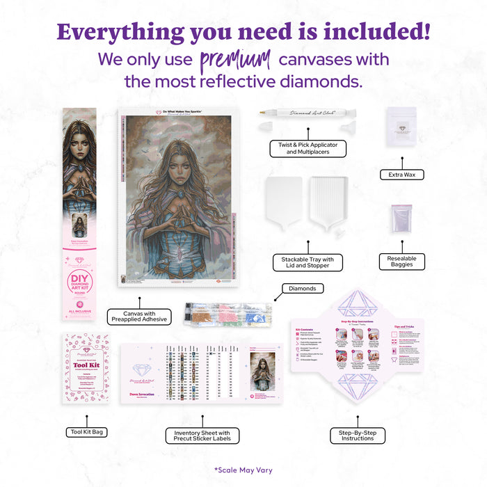 Diamond Painting Dawn Invocation 22" x 34" (55.6cm x 85.9cm) / Round with 52 Colors including 1 Iridescent Diamond and 4 Fairy Dust Diamonds / 63,024