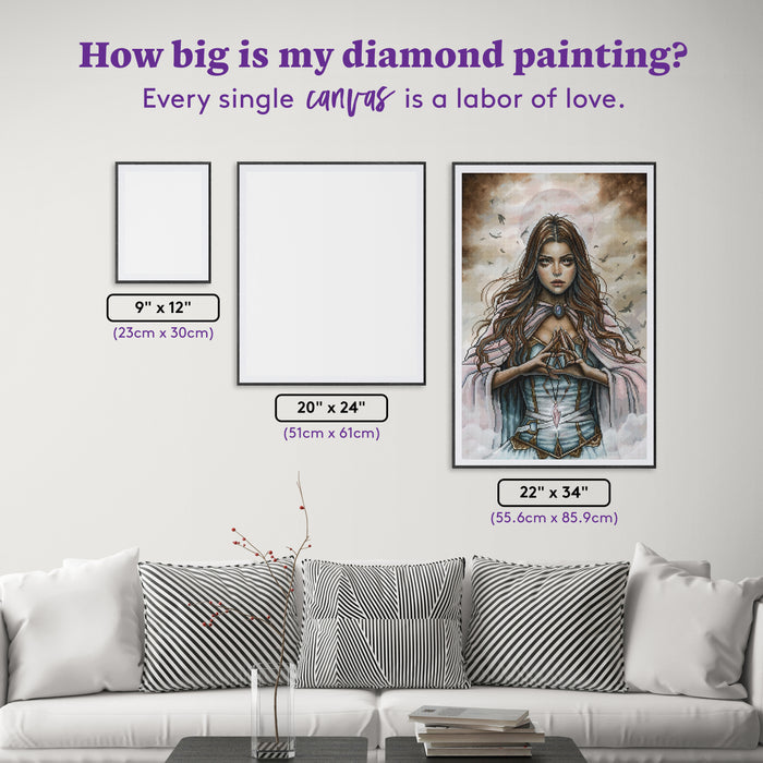 Diamond Painting Dawn Invocation 22" x 34" (55.6cm x 85.9cm) / Round with 52 Colors including 1 Iridescent Diamond and 4 Fairy Dust Diamonds / 63,024