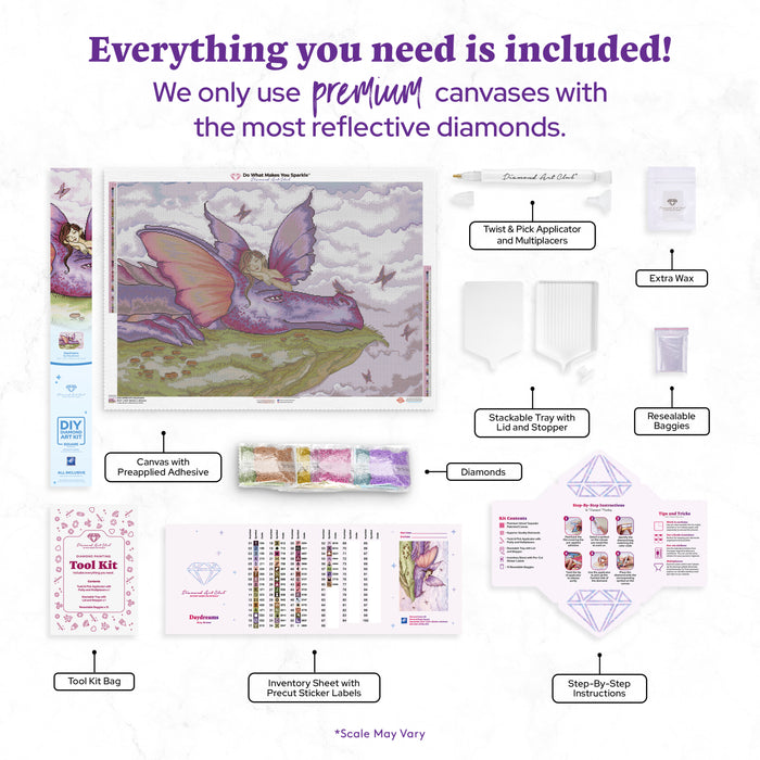 Diamond Painting Daydreams 36.6" x 25.6" (92.8cm x 65cm) / Square with 60 Colors including 3 ABs and 3 Fairy Dust Diamonds / 97,353