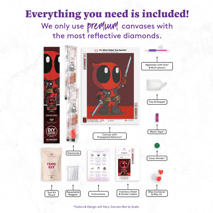 Diamond Painting Deadpool 13" x 18" (32.8cm x 46cm) / Round with 15 Colors including 3 ABs / 19,188