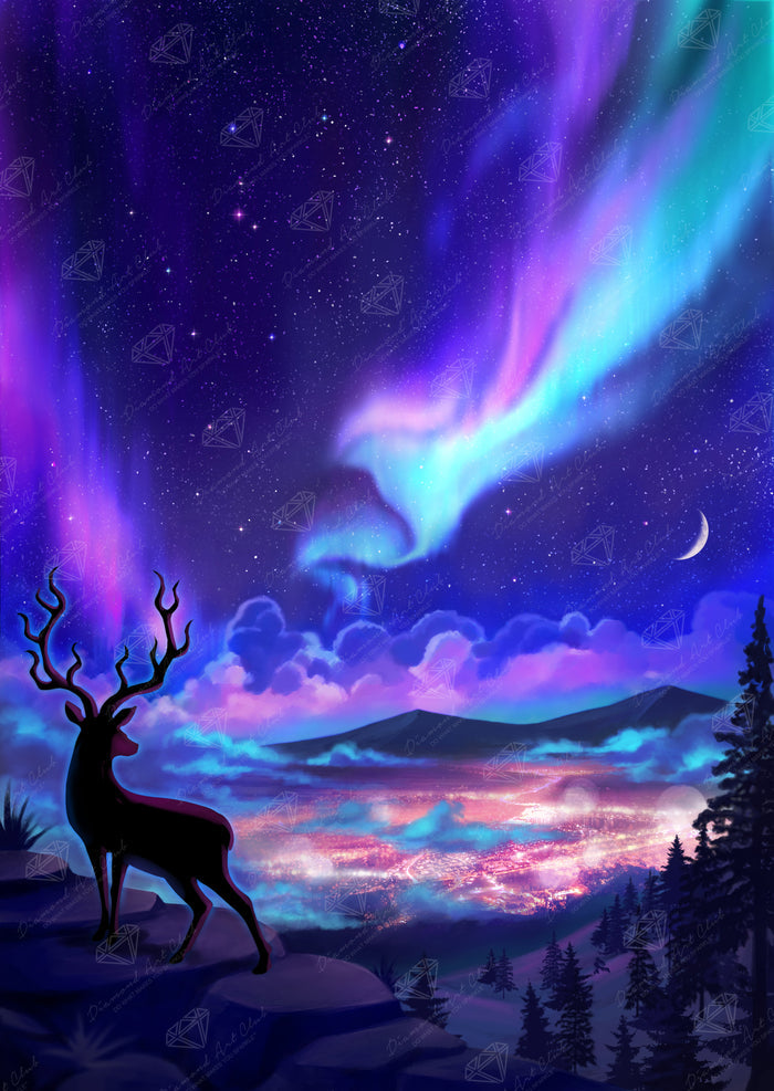 Diamond Painting Deer on The Hill 22" x 31" (55.8cm x 78.7cm) / Square with 42 Colors Including 3 ABs and 4 Fairy Dust Diamonds / 70,784