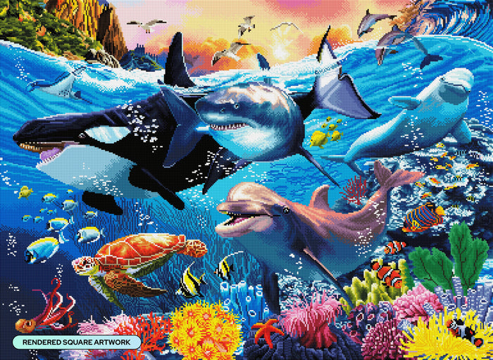 Diamond Painting Diverse Underwater World 37.8" x 27.6" (95.8cm x 69.9cm) / Square with 87 Colors including 1 AB and 5 Fairy Dust Diamonds / 108,185