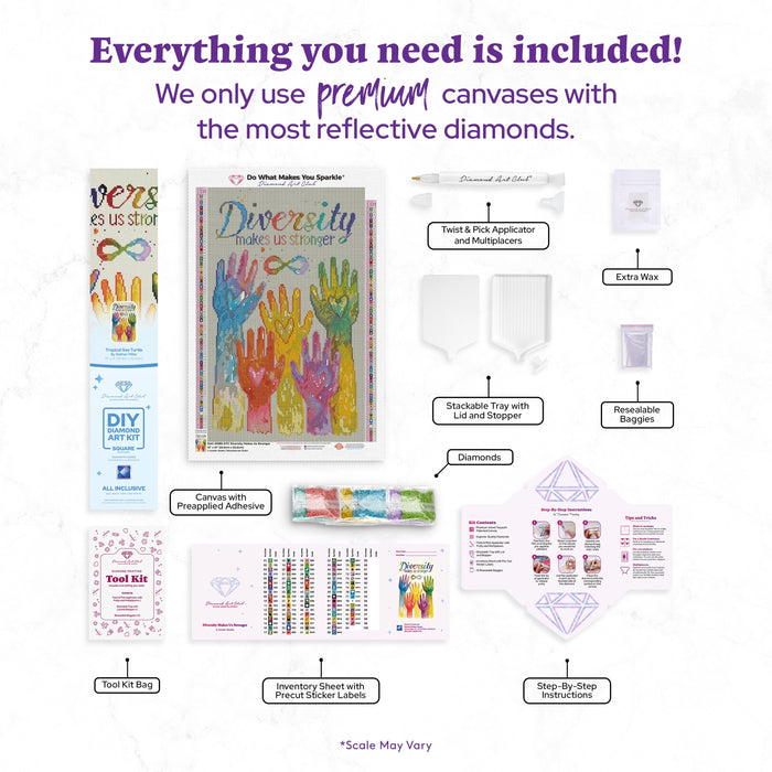 Diamond Painting Diversity Makes Us Stronger 13" x 21" (32.9cm x 53cm) / Square with 83 Colors including 5 ABs and 5 Fairy Dust Diamonds / 28,116