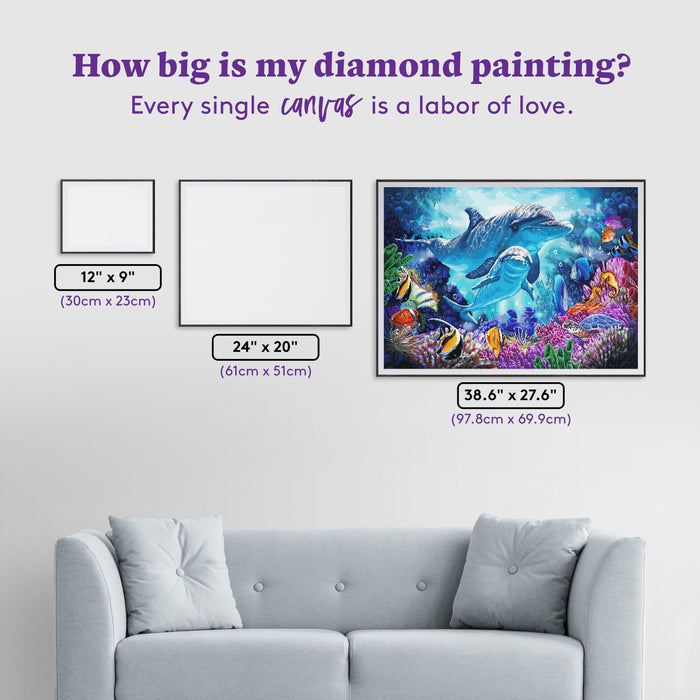 Diamond Painting Dolphin Guardian 38.6" x 27.6" (97.8cm x 69.9cm) / Square with 63 Colors including 4 ABs and 3 Fairy Dust Diamonds / 110,433