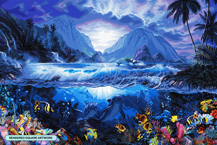 Diamond Painting Dolphins Playground 41.3" x 27.6" (104.8cm x 69.9cm) / Square with 94 Colors including 3 ABs and 4 Fairy Dust Diamonds / 118,301