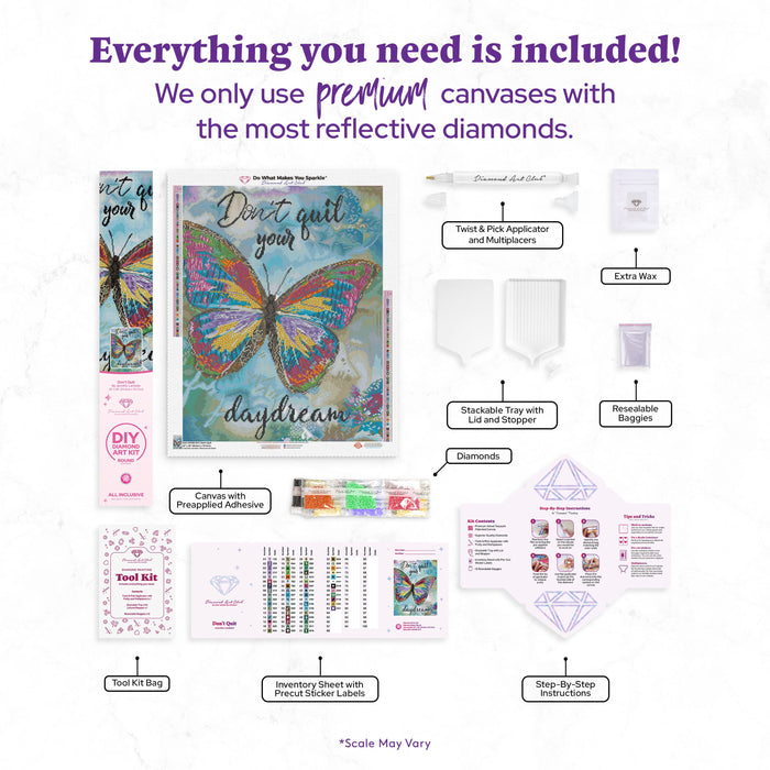 Diamond Painting Don't Quit 22" x 28" (55.6cm x 70.7cm) / Round with 63 colors including 4 ABs and 6 Fairy Dust Diamonds / 51,914