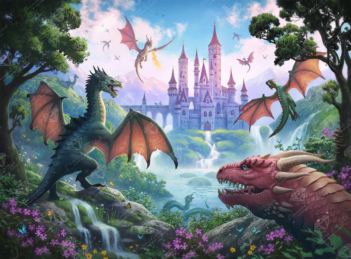 Diamond Painting Drachenschloss 37.4" x 27.6" (94.8cm x 69.9cm) / Square With 85 Colors Including 3 ABs and 3 Fairy Dust Diamonds / 107,061
