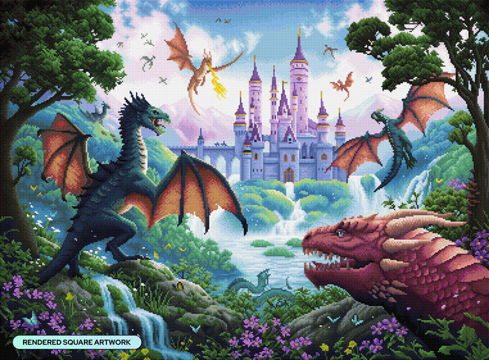 Diamond Painting Drachenschloss 37.4" x 27.6" (94.8cm x 69.9cm) / Square With 85 Colors Including 3 ABs and 3 Fairy Dust Diamonds / 107,061