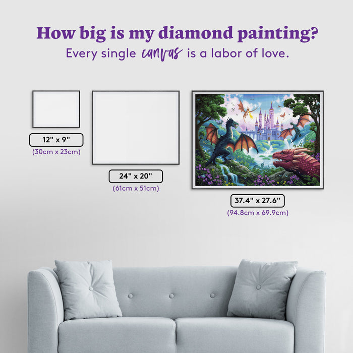 Diamond Painting Drachenschloss 37.4" x 27.6" (94.8cm x 69.9cm) / Square With 85 Colors Including 3 ABs and 3 Fairy Dust Diamonds / 107,061