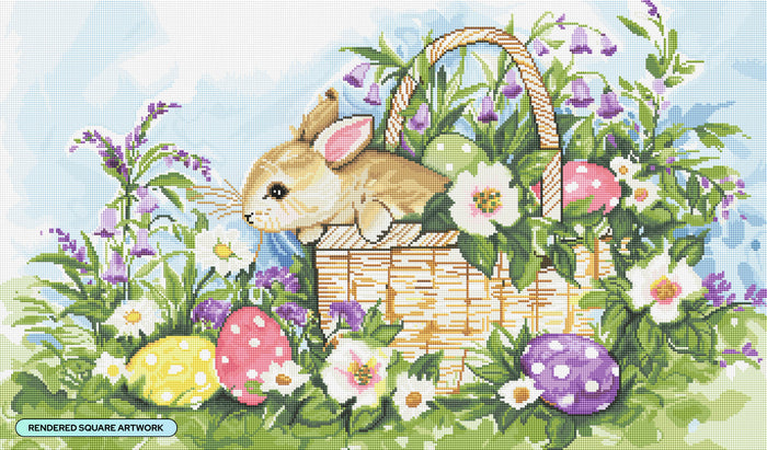 Diamond Painting Easter Bunny Basket 34" x 20″ (86cm x 51cm) / Square with 42 Colors including 2 ABs / 68,738