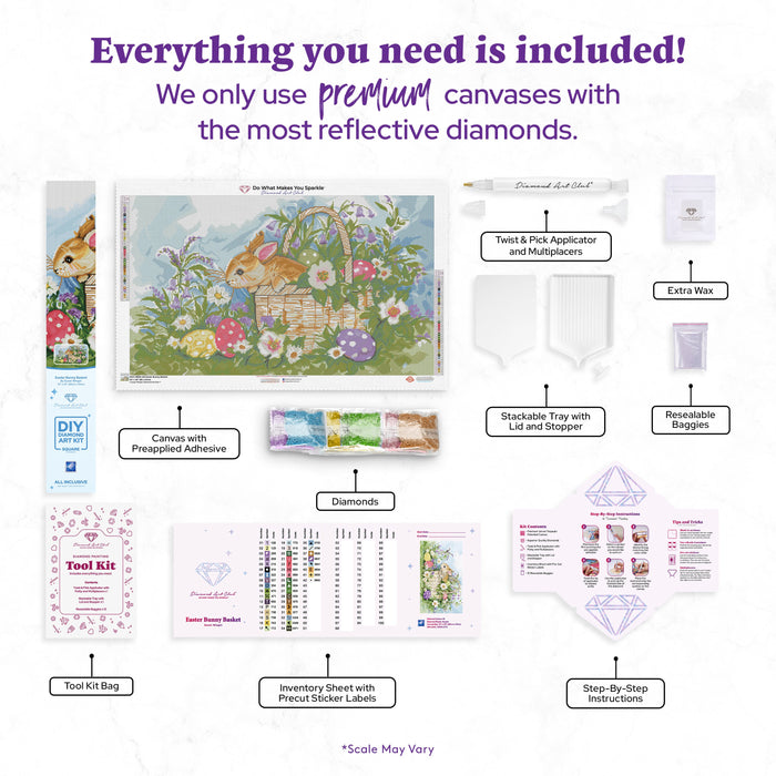 Diamond Painting Easter Bunny Basket 34" x 20″ (86cm x 51cm) / Square with 42 Colors including 2 ABs / 68,738