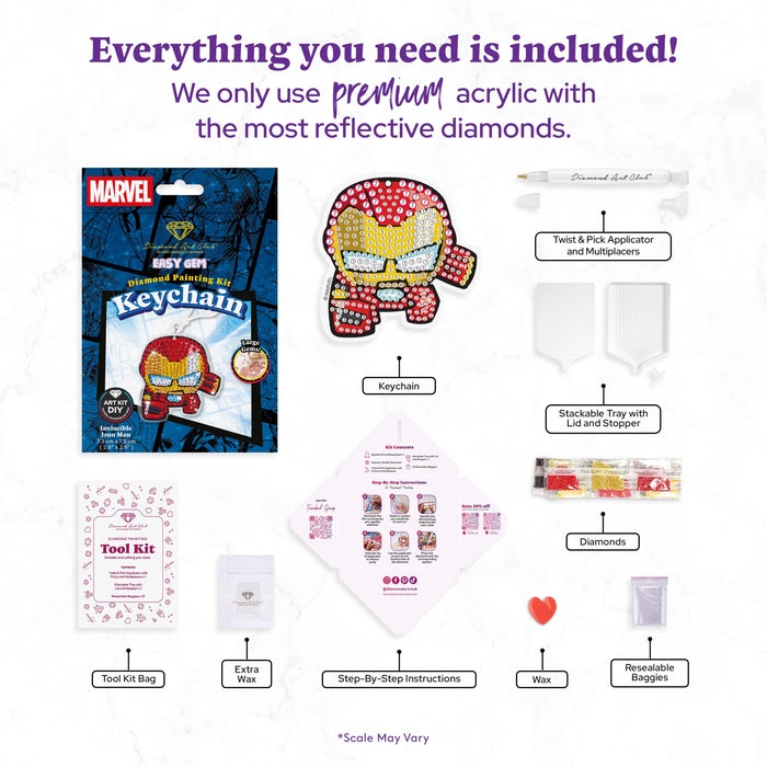 Diamond Painting Keychain - Invincible Iron Man 2.8" x 2.9" (7.3cm x 7.5cm) / Round With 7 Colors including 7 Iridescent Diamonds / 582