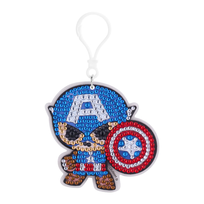 Diamond Painting Keychain - Super Soldier Captain America 3.2" x 2.9" (8.2cm x 7.5cm) / Round With 9 Colors including 9 Iridescent Diamonds / 708