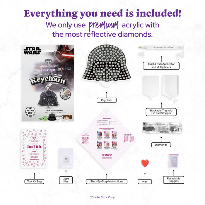 Diamond Painting Keychain - Vader's Shadow 3.14" x 2.55" (8cm x 6.5cm) / Round With 2 Colors including 1 Iridescent Diamond / 338