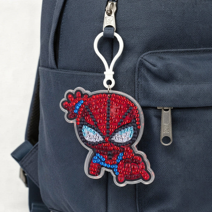 Diamond Painting Keychain - Web-Slinger Spider-Man 2.8" x 2.9" (7.3cm x 7.5cm) / Round With 7 Colors including 7 Iridescent Diamonds / 538