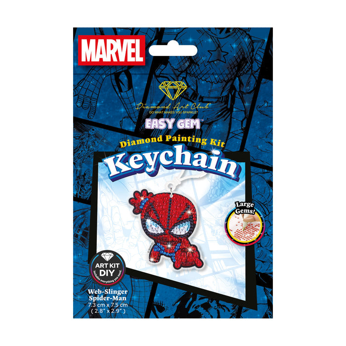 Diamond Painting Keychain - Web-Slinger Spider-Man 2.8" x 2.9" (7.3cm x 7.5cm) / Round With 7 Colors including 7 Iridescent Diamonds / 538