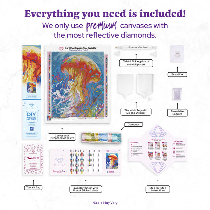 Diamond Painting Echoes of the Deep 13" x 16.1" (33.1cm x 40.8cm) / Square with 62 Colors including 3 ABs and 1 Frosted Diamond and 4 Fairy Dust Diamonds / 21,812