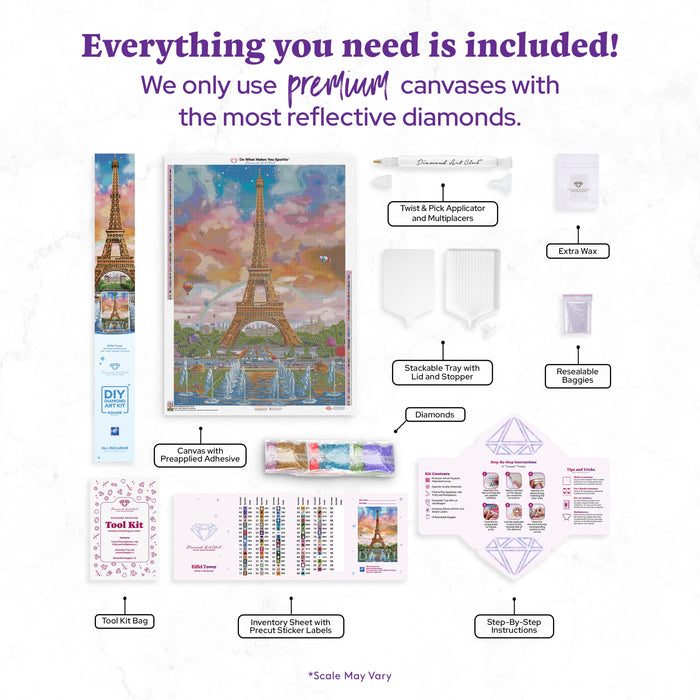 Diamond Painting Eiffel Tower 27.6" x 38.6" (69.9cm x 97.8cm) / Square with 84 Colors including 4 ABs and 3 Fairy Dust Diamonds / 110,433
