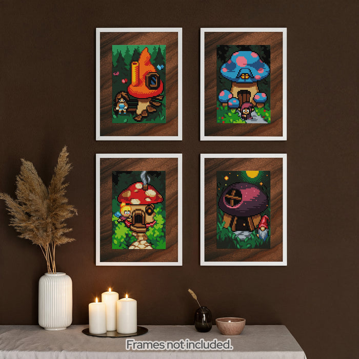 Diamond Painting Enchanted Mushroom Houses - MEGA Dazzles™ 8" x 10" (20.3cm x 25.4cm) / Square With 28 Colors Including 2 ABs and 1 Iridescent Diamond and 25 Fairy Dust Diamonds / 16,500