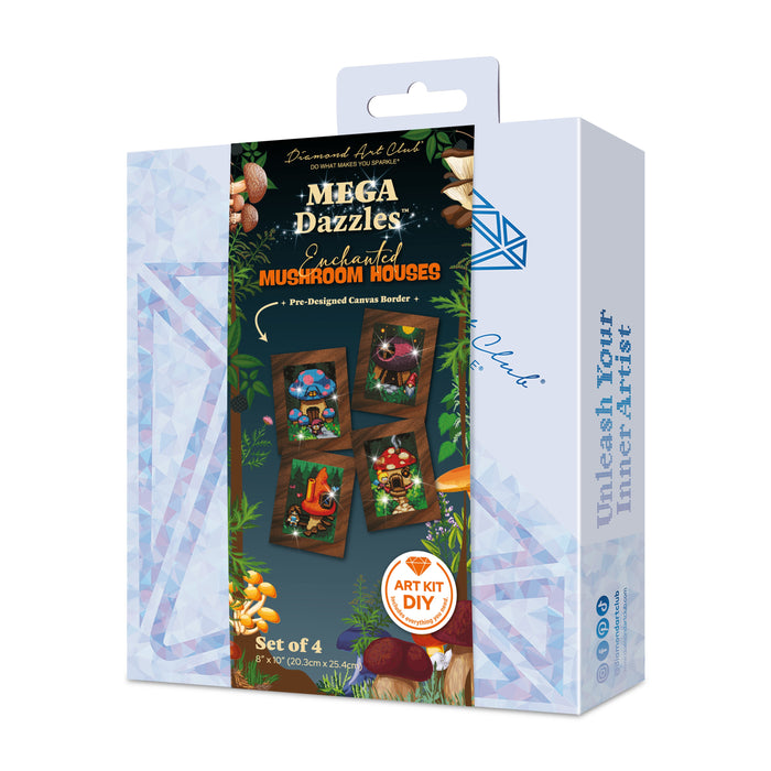 Diamond Painting Enchanted Mushroom Houses - MEGA Dazzles™ 8" x 10" (20.3cm x 25.4cm) / Square With 28 Colors Including 2 ABs and 1 Iridescent Diamond and 25 Fairy Dust Diamonds / 16,500