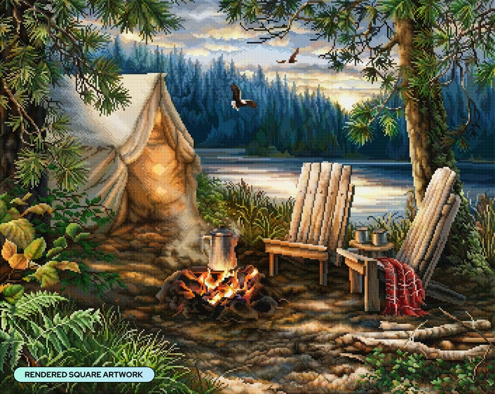Diamond Painting Evening at the Lake 34.7" x 27.6" (87.9cm x 69.9cm) / Square with 60 Colors including 4 ABs and 3 Fairy Dust Diamonds / 99,193